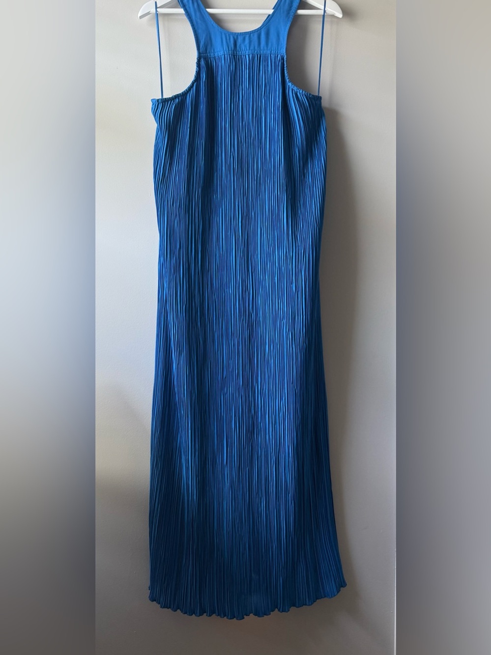Anthropologie Blue Crinkle Pleated Maxi Dress Size Small